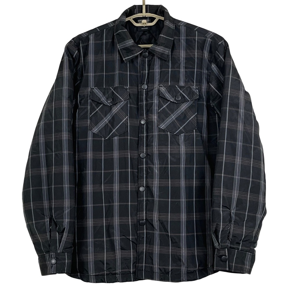 Original Deluxe Mens Shirt Jacket XL Black Plaid Quilted Shacket Snaps Workwear